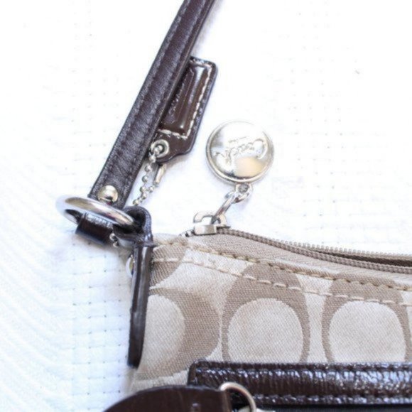 Coach Sateen Brown & Tan Mini Crossbody Bag Purse - Picture 9 of 12